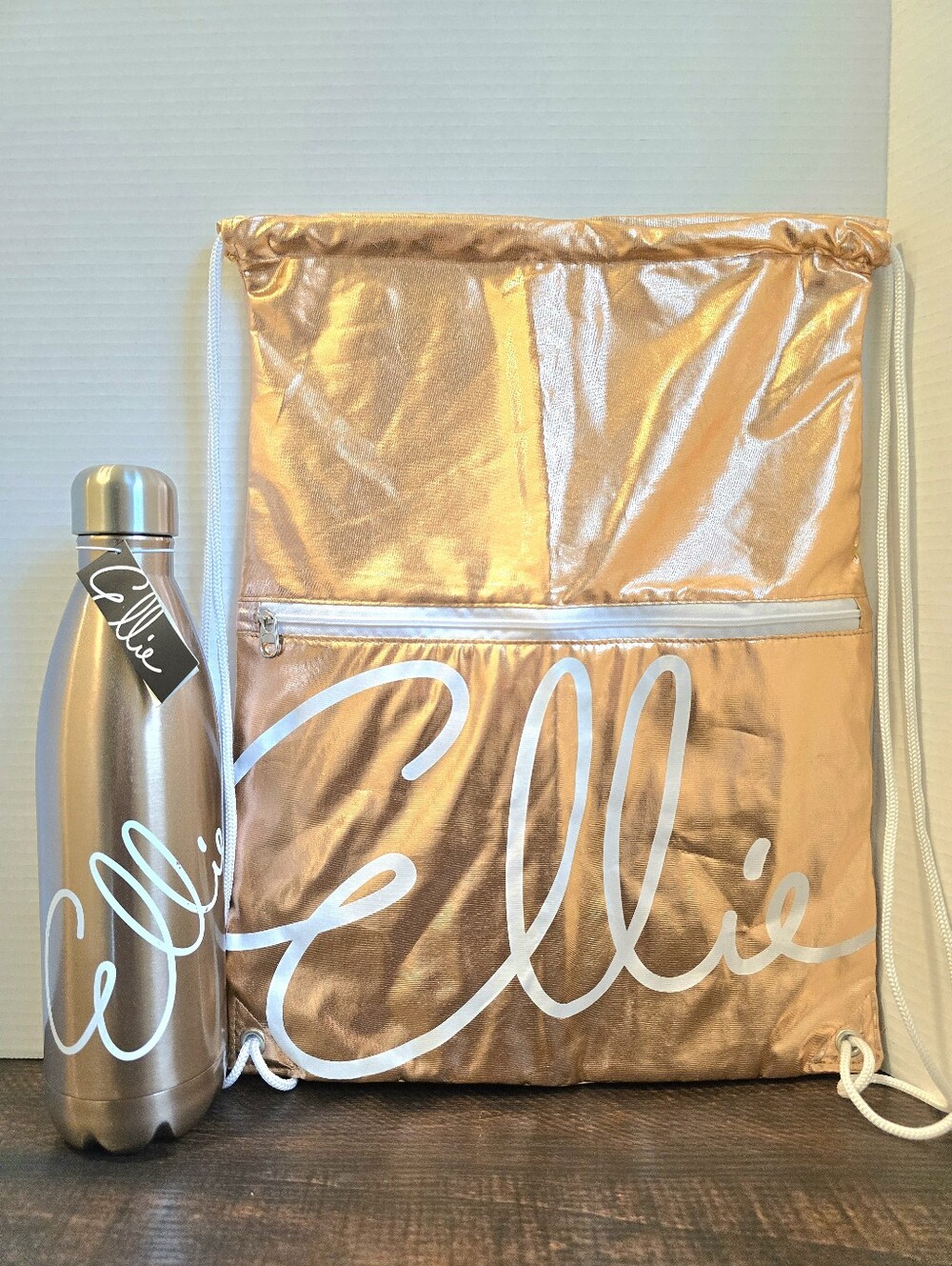 Water Bottle Cinch Bag Athletic Bundle Rose‎ Gold Champagne 750 ml 25 fl oz
